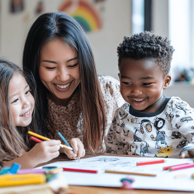 picture of a daycare employee playing with kids